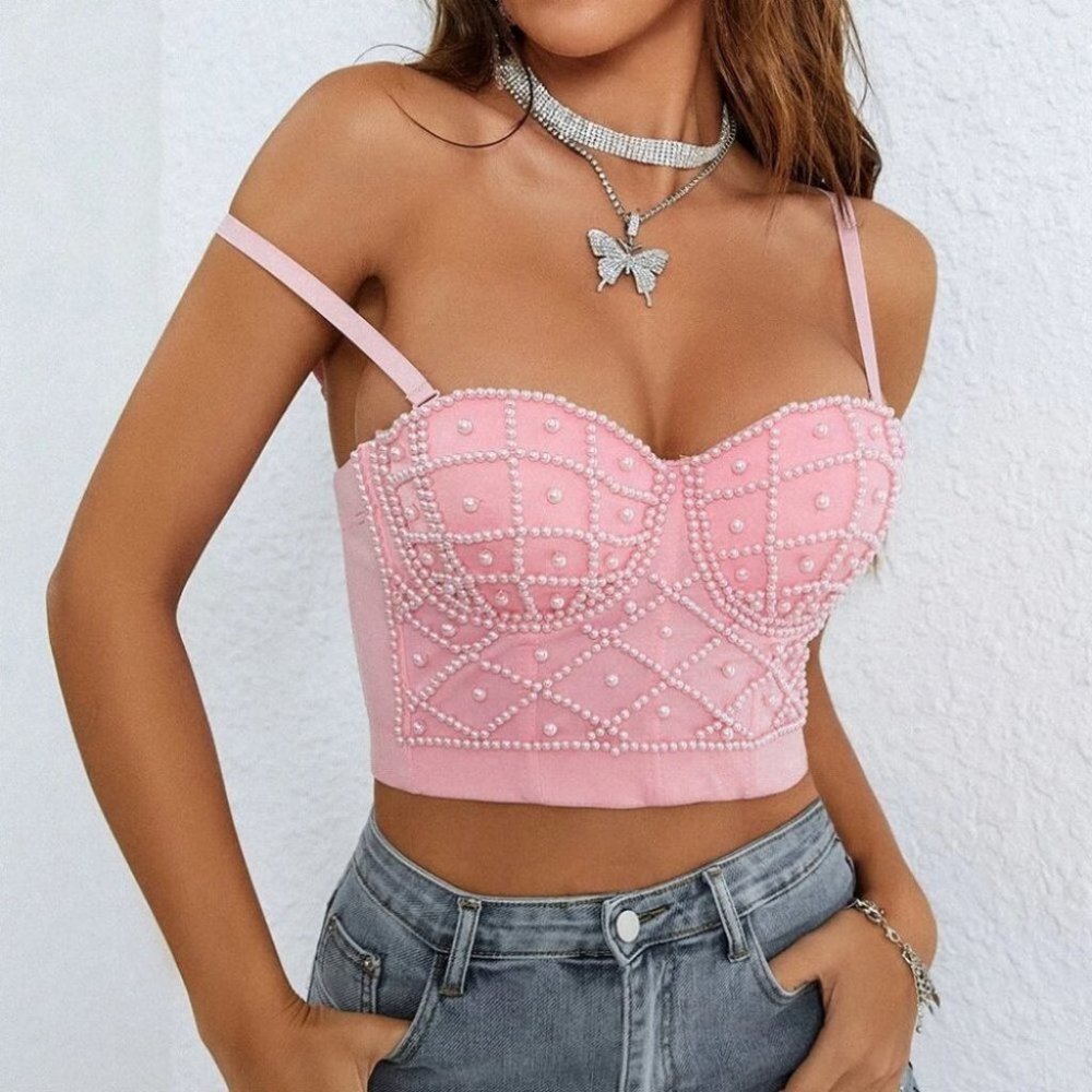 Pink Beaded Detailed Corset Top - Picture 2 of 6